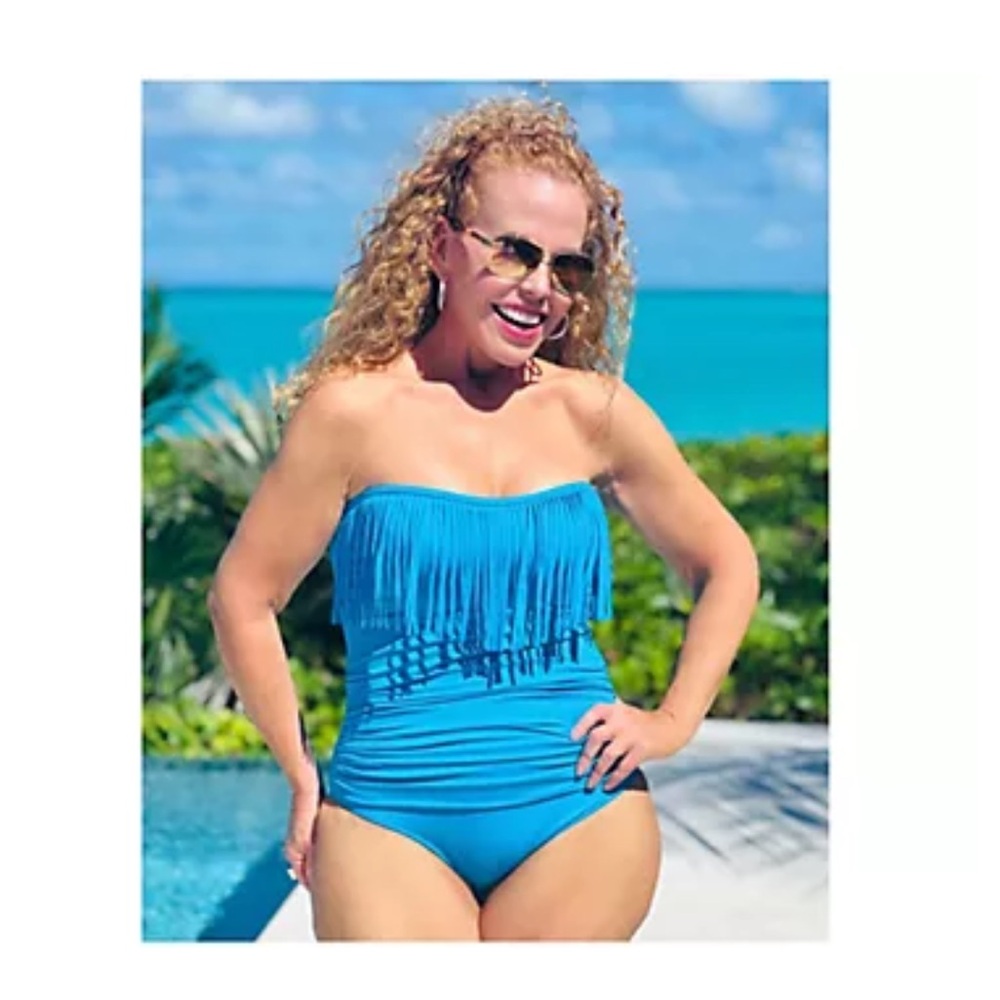 Kim Gravel X Swimsuits For All One Piece w Removable Strap  Calypso Blue Fringe